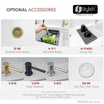 Stylish International Waterton Dual Mount 30'' Composite Granite Double Bowl Workstation Kitchen Sink Set with Matching Accessories, Optional Accessories