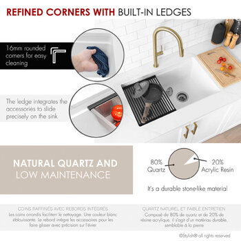 Stylish International Waterton Dual Mount 30'' Composite Granite Double Bowl Workstation Kitchen Sink Set with Matching Accessories, Refined Corners
