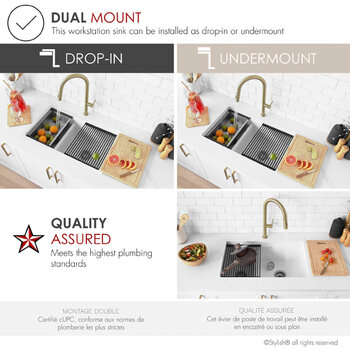Stylish International Waterton Dual Mount 30'' Composite Granite Double Bowl Workstation Kitchen Sink Set with Matching Accessories, Dual Mount