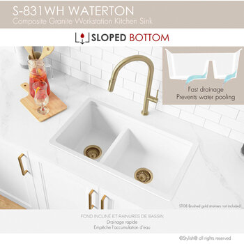 Stylish International Waterton Dual Mount 30'' Composite Granite Double Bowl Workstation Kitchen Sink Set with Matching Accessories, Sloped Bottom