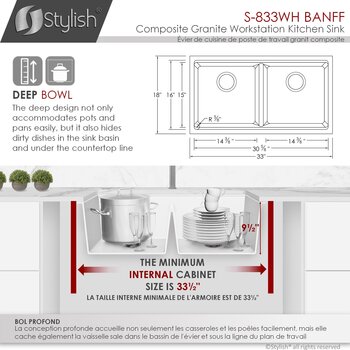 33" Dual Mount Workstation Double Bowl Composite Granite Kitchen Sink with Included Accessories
