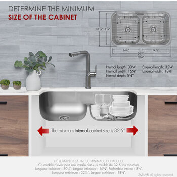 Olivine 32'' Double Bowl Kitchen Sink Set, Dimensions