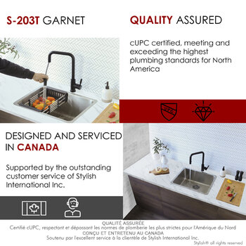 Stylish International STYLISH™ Garnet Single Bowl Dual Mount Stainless Steel Kitchen Sink with Strainer, 23" W, Quality Assured