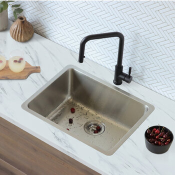 Stylish International STYLISH™ Garnet Single Bowl Dual Mount Stainless Steel Kitchen Sink with Strainer, 23" W, Installed Overhead View