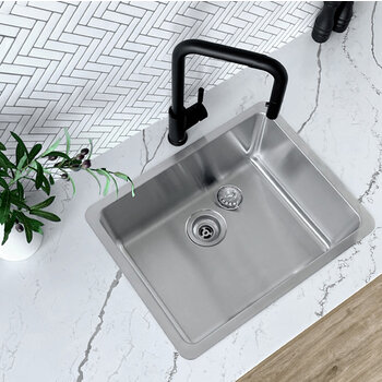Stylish International STYLISH™ Garnet Single Bowl Dual Mount Stainless Steel Kitchen Sink with Strainer, 23" W, Installed Overhead View