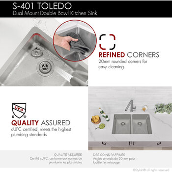 Stylish International Toledo Series Double Bowl Kitchen Sink, Refined Corners