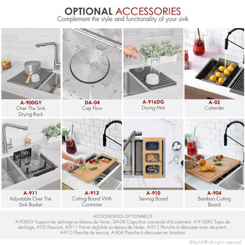 Stylish International Toledo Series Double Bowl Kitchen Sink, Optional Accessories