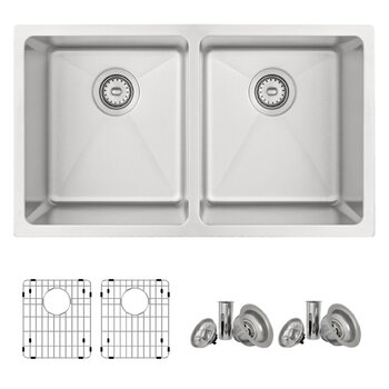 Stylish International Toledo Series Double Bowl Kitchen Sink, Included Items with Grids