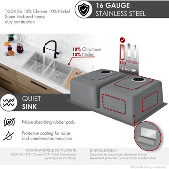 Stylish International Toledo Series Double Bowl Kitchen Sink, 16 Gauge Stainless Steel w/ Grids