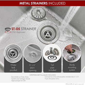 Stylish International Toledo Series Double Bowl Kitchen Sink, Strainers Included w/ Grids
