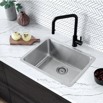 Stylish International STYLISH™ Palma Single Bowl Dual Mount Stainless Steel Kitchen Sink with Strainer, 21'' W, Installed View