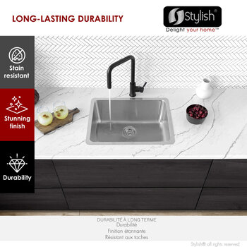 Stylish International STYLISH™ Palma Single Bowl Dual Mount Stainless Steel Kitchen Sink with Strainer, 21'' W, Long Lasting Durability