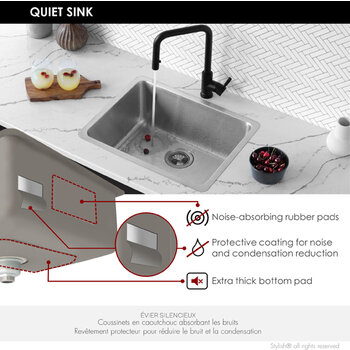 Stylish International STYLISH™ Palma Single Bowl Dual Mount Stainless Steel Kitchen Sink with Strainer, 21'' W, Quiet Sink