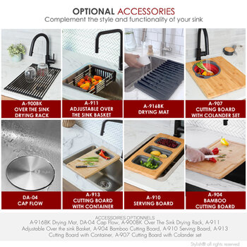 Stylish International STYLISH™ Palma Single Bowl Dual Mount Stainless Steel Kitchen Sink with Strainer, 21'' W, Optional Accessories