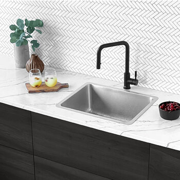 Stylish International STYLISH™ Palma Single Bowl Dual Mount Stainless Steel Kitchen Sink with Strainer, 21'' W, Installed Angle View