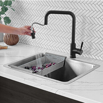 Stylish International STYLISH™ Palma Single Bowl Dual Mount Stainless Steel Kitchen Sink with Strainer, 21'' W, Installed In Use View