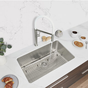 Stylish International STYLISH™ Malaga Single Bowl Dual Mount Stainless Steel Kitchen Sink with Strainer and Bottom Grid, 30" W, Installed View
