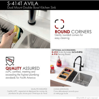 Stylish International Avila Series Double Bowl Kitchen Sink, Rounded Corners