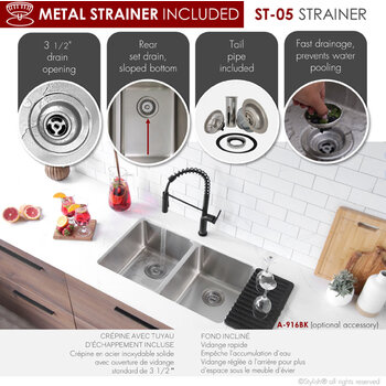 Stylish International Avila Series Double Bowl Kitchen Sink, Strainers Included