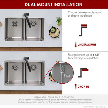 Stylish International Avila Series Double Bowl Kitchen Sink, Dual Mount Installation
