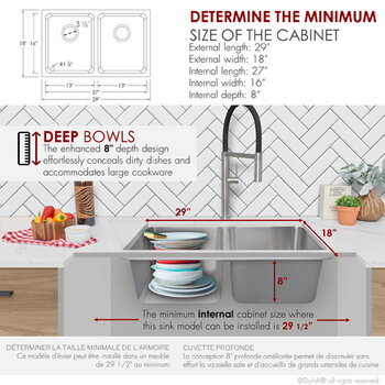 Stylish International Avila Series Double Bowl Kitchen Sink, Dimensions