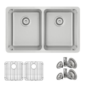 Stylish International Avila Series Double Bowl Kitchen Sink, Included Items with Grids