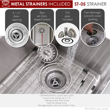 Stylish International Avila Series Double Bowl Kitchen Sink, Strainers Included w/ Grids