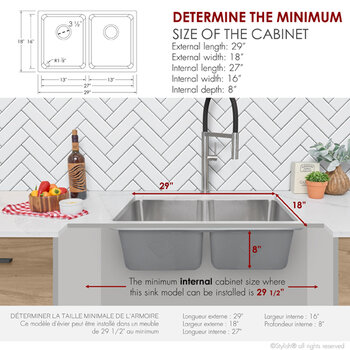 Stylish International Avila Series Double Bowl Kitchen Sink, Dimensions w/ Grids
