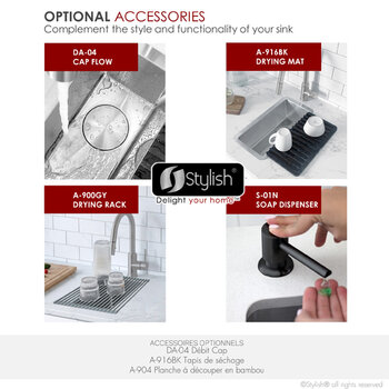 Stylish International Soria Series Single Bowl Kitchen Prep Sink, Optional Accessories