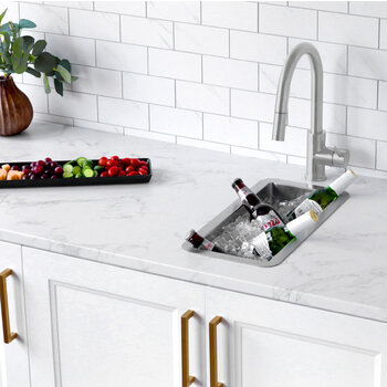 Stylish International Soria Series Single Bowl Kitchen Prep Sink, In Use Kitchen Angle Off View