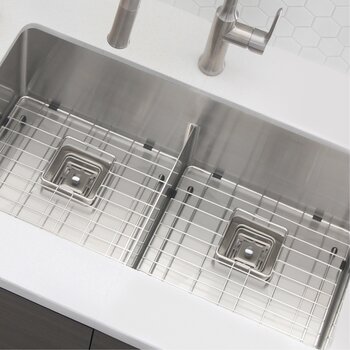 4-1/2'' Square Stainless Steel Kitchen Sink Strainer with Removable Basket, Installed View