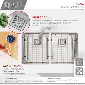 4-1/2'' Square Stainless Steel Kitchen Sink Strainer with Removable Basket, Perfect Fit Info