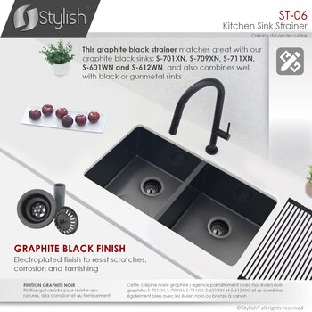 4-1/2'' Diameter Pearl Black Stainless Steel Kitchen Sink Strainer with Removable Basket, Strainer Assembly, Finish Info