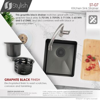 4-1/2'' Diameter Pearl Black Stainless Steel Kitchen Sink Extra Deep Strainer with Removable Basket, Strainer Assembly, Finish Info