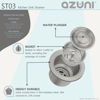 AZUNI Deep Basket Strainer Kitchen Strainer ST-04