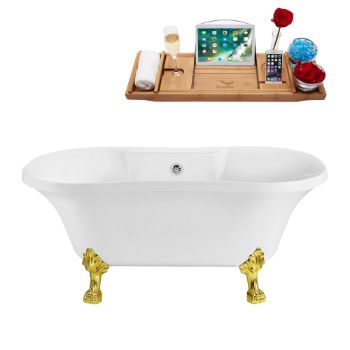 Gold Foot / Chrome Drain - Tub and Tray View 1