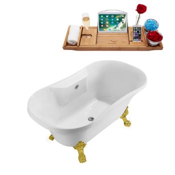 Gold Foot / Chrome Drain - Tub and Tray View 2