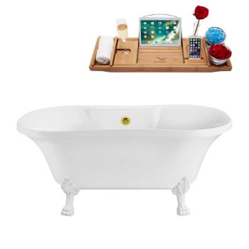 White Foot / Gold Drain - Tub and Tray View 1
