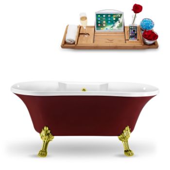 Red Exterior - Gold Foot / Drain Tub - View 1