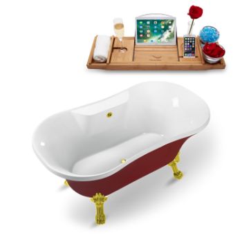 Red Exterior - Gold Foot / Drain Tub - View 2
