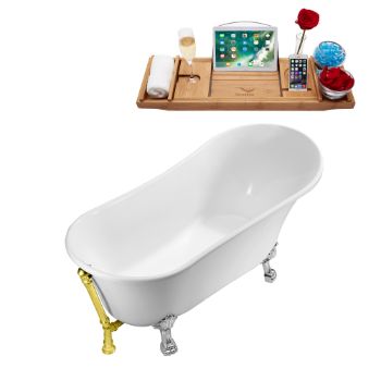 Chrome Clawfoot/Gold Drain - Tub Angled View