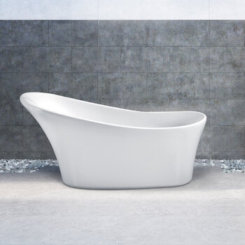 Streamline N460 62.6 Modern Oval Soaking Freestanding Bathtub, White Exterior, White Interior,  Clawfoot, Gold Internal Drain, with Bamboo Tray