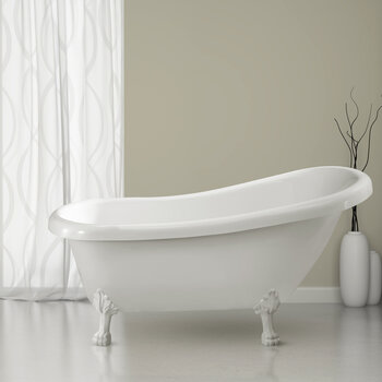 Streamline N480 61'' Vintage Oval Soaking Clawfoot Bathtub, White Exterior, White Interior, White Clawfoot, Gold Drain, with Bamboo Tray