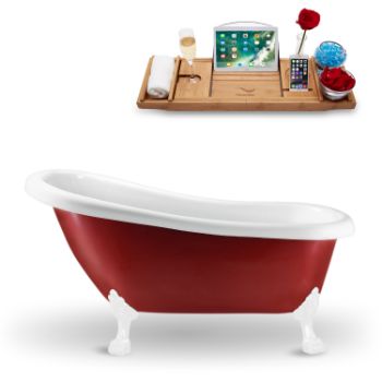 Streamline Red Exterior/White Clawfoot - Tub Side View