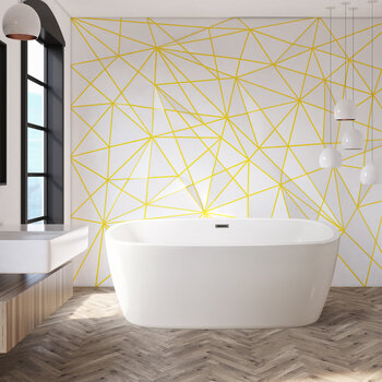 Streamline N780 59'' Modern Oval Soaking Freestanding Bathtub, White Exterior, White Interior, Brushed Nickel Internal Drain, with Bamboo Tray