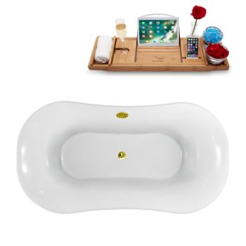 60'' White Clawfoot / Gold Drain - Top View