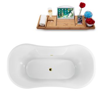 60'' - 68'' White Clawfoot / Gold Drain - Top View