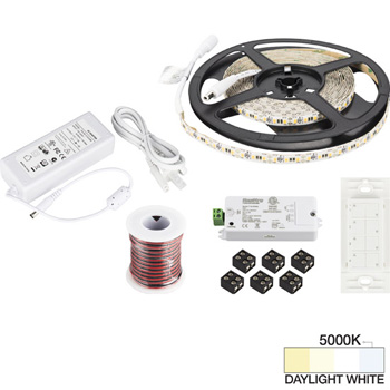 Task Lighting illumaLED™ Vivid Series 16' Tape Light Quattro Wireless Contractor Kit, 1-Zone, 1-Area, High Light Output, Daylight White 5000K, 197" Length x 5/16"W x 1/16" H