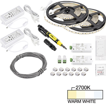 Task Lighting illumaLED™ Vivid Series 32' Tape Light Duo Wireless Contractor Kit, 2-Zone, 2-Area, High Light Output, Warm White 2700K, 384" Length x 5/16"W x 1/16" H