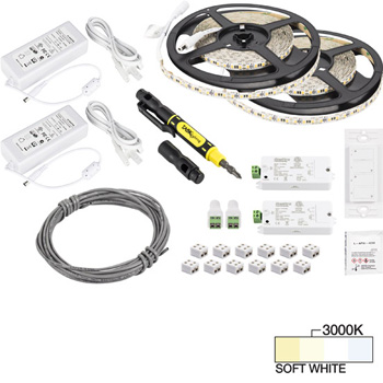 Task Lighting illumaLED™ Vivid Series 32' Tape Light Duo Wireless Contractor Kit, 2-Zone, 2-Area, High Light Output, Soft White 3000K, 384" Length x 5/16"W x 1/16" H